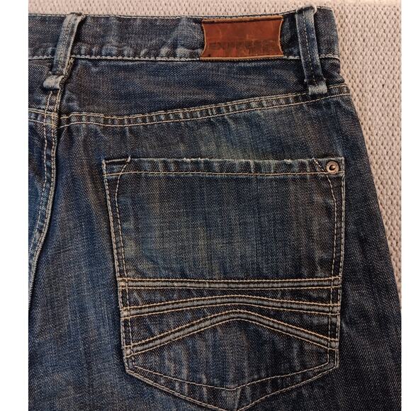 Express Jeans Rocco Mens 33X34 Dark Wash Slim Boot Cut Distressed Street - Picture 12 of 16